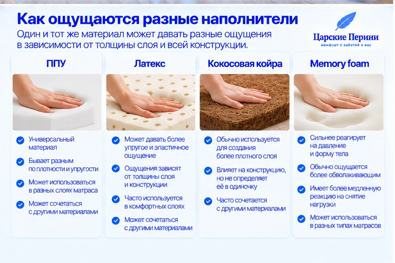 ППУ латекс кокос и memory foam &mdash; разные наполнители матраса