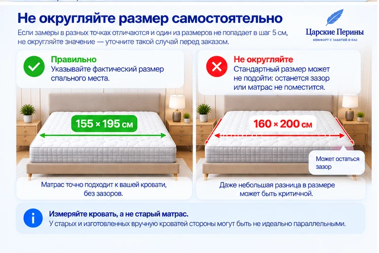 Не округляйте размер матраса самостоятельно