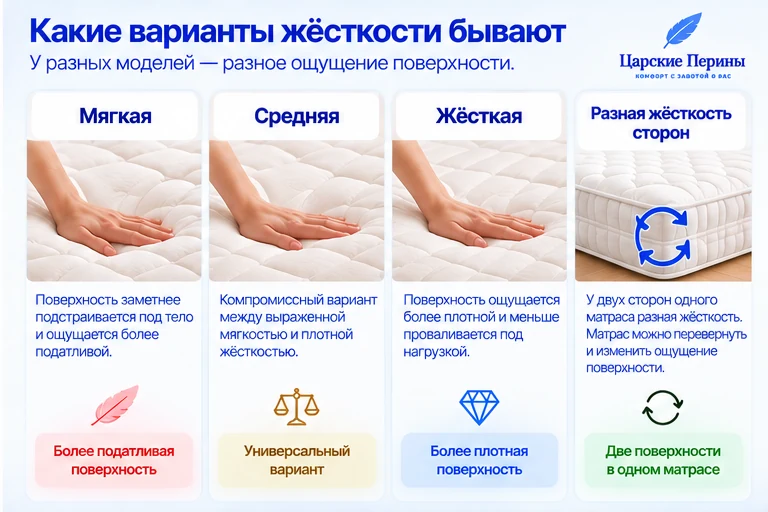 Мягкая средняя жёсткая и разная жёсткость сторон матраса